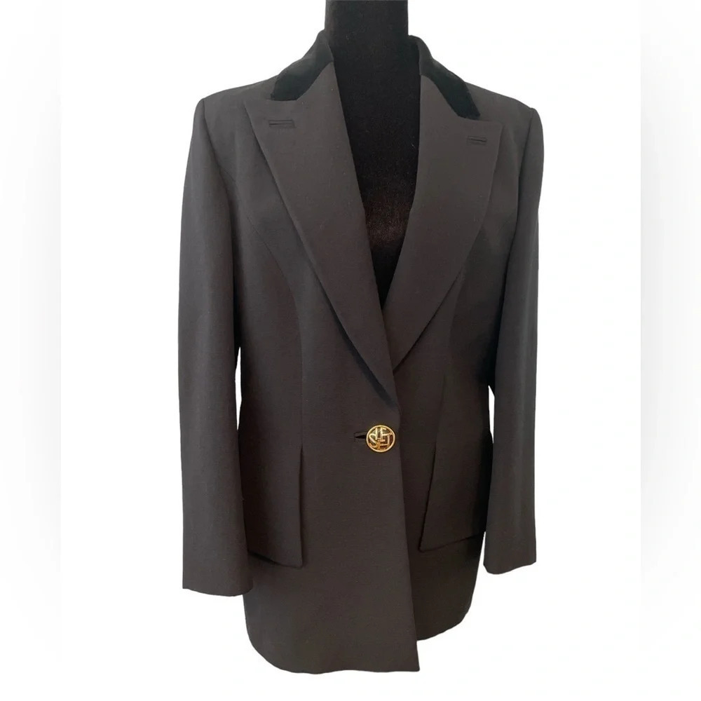 Vintage Louis Feraud single Button Black Blazer Jacket Gold Button